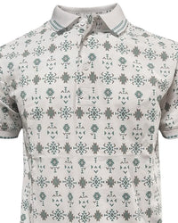 Lamasini - Men’s White Polo with Subtle Geometric Print  28221
