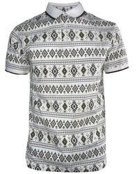 Lamasini - Men’s White Polo with Western Geometric Print 28222