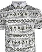 Lamasini - Men’s White Polo with Western Geometric Print 28222