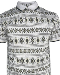 Lamasini - Men’s White Polo with Western Geometric Print 28222
