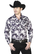 Purple Flower Print Long Sleeve Shirt 43948 - OriginalWestern.com
