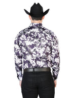 Purple Flower Print Long Sleeve Shirt 43948 - OriginalWestern.com