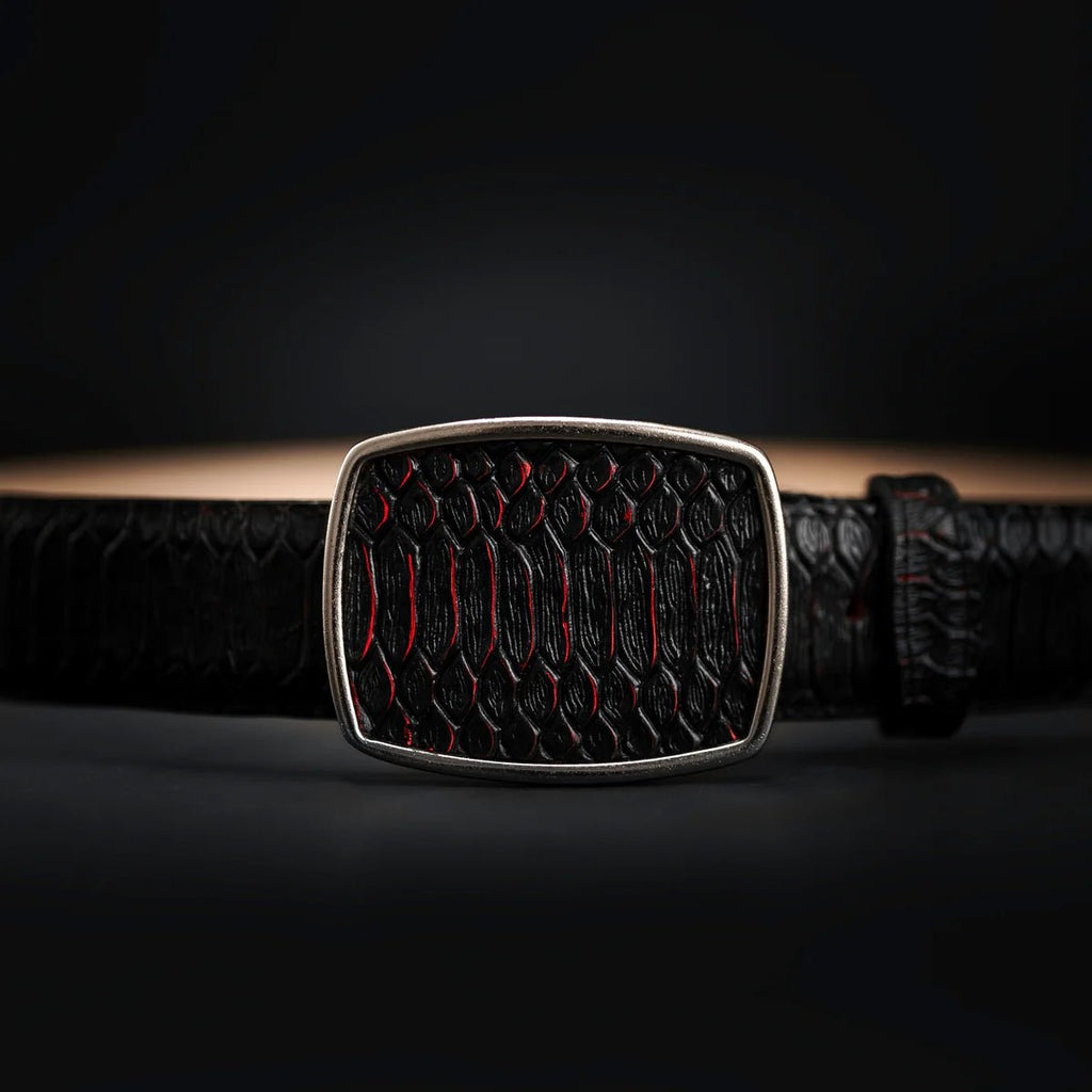 Python Snakeskin Print Western Belt with Removable Buckle - Black Cherry - OriginalWestern.com