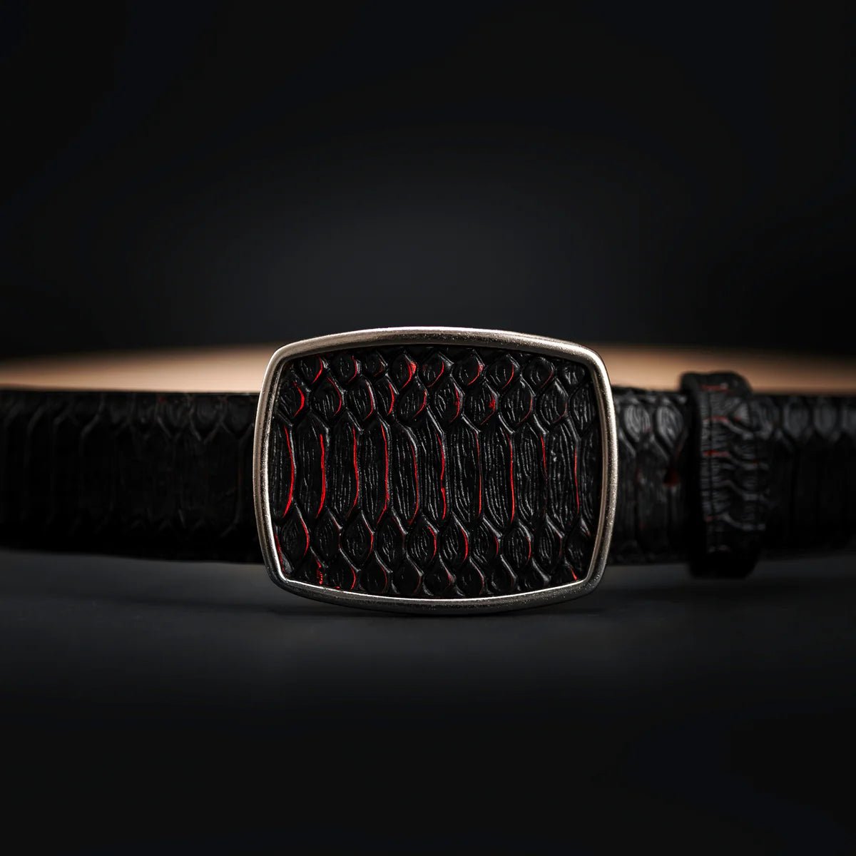 Python Snakeskin Print Western Belt with Removable Buckle - Black Cherry - OriginalWestern.com