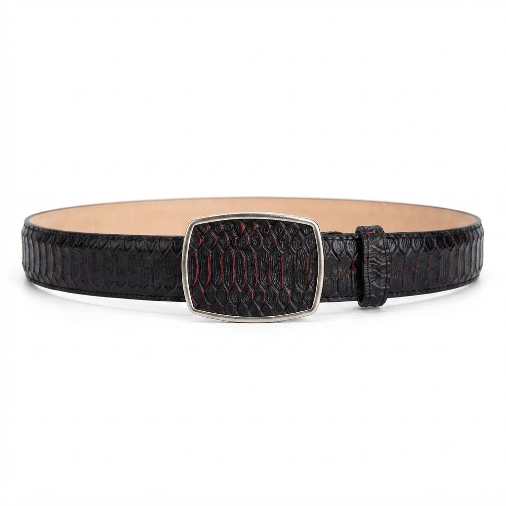 Python Snakeskin Print Western Belt with Removable Buckle - Black Cherry - OriginalWestern.com