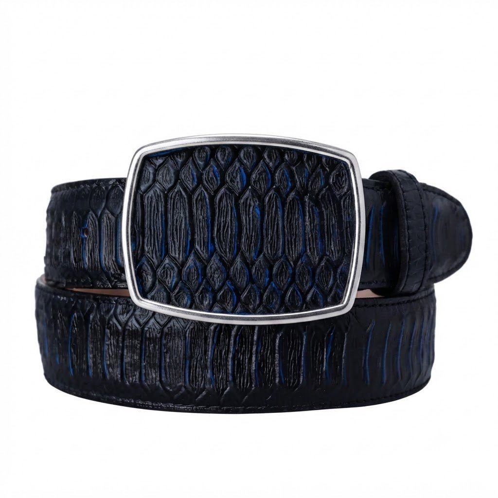 Python Snakeskin Print Western Belt with Removable Buckle - Blue - OriginalWestern.com