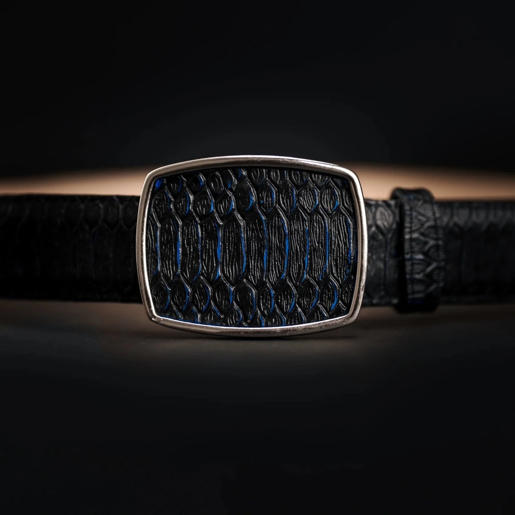 Python Snakeskin Print Western Belt with Removable Buckle - Blue - OriginalWestern.com