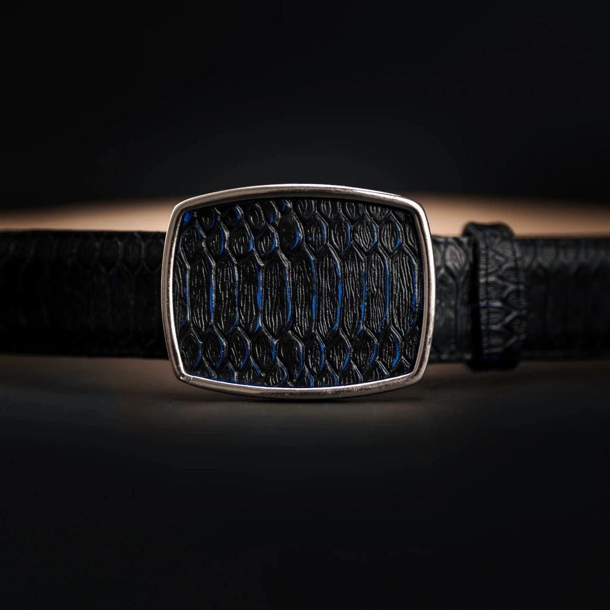 Python Snakeskin Print Western Belt with Removable Buckle - Blue - OriginalWestern.com