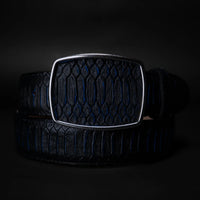Python Snakeskin Print Western Belt with Removable Buckle - Blue - OriginalWestern.com
