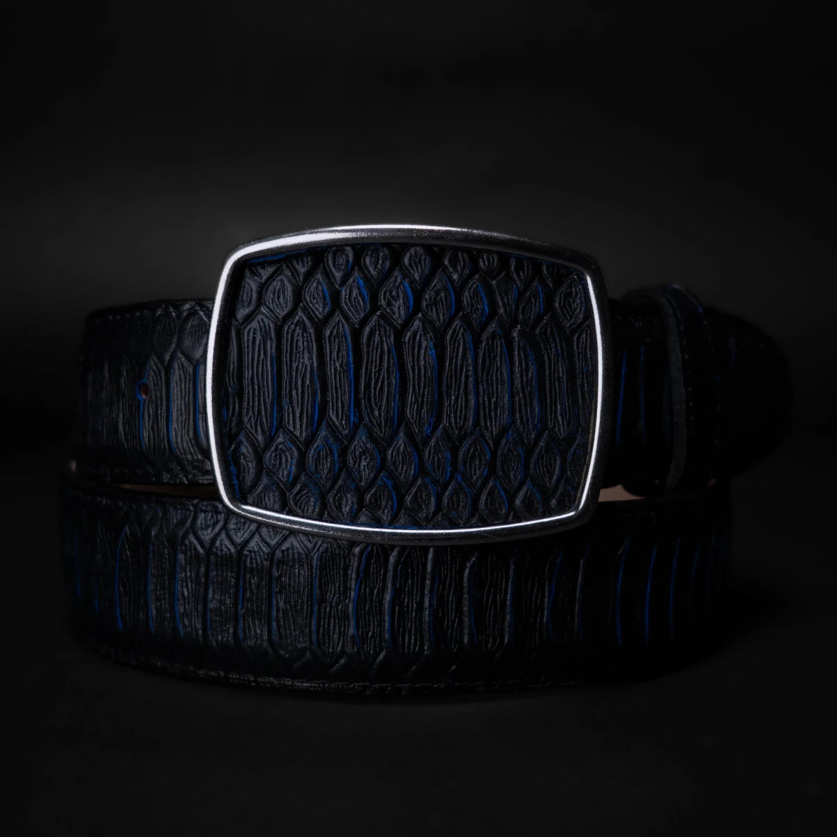 Python Snakeskin Print Western Belt with Removable Buckle - Blue - OriginalWestern.com