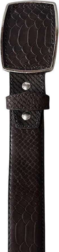 Python Snakeskin Print Western Belt with Removable Buckle - Brown - OriginalWestern.com