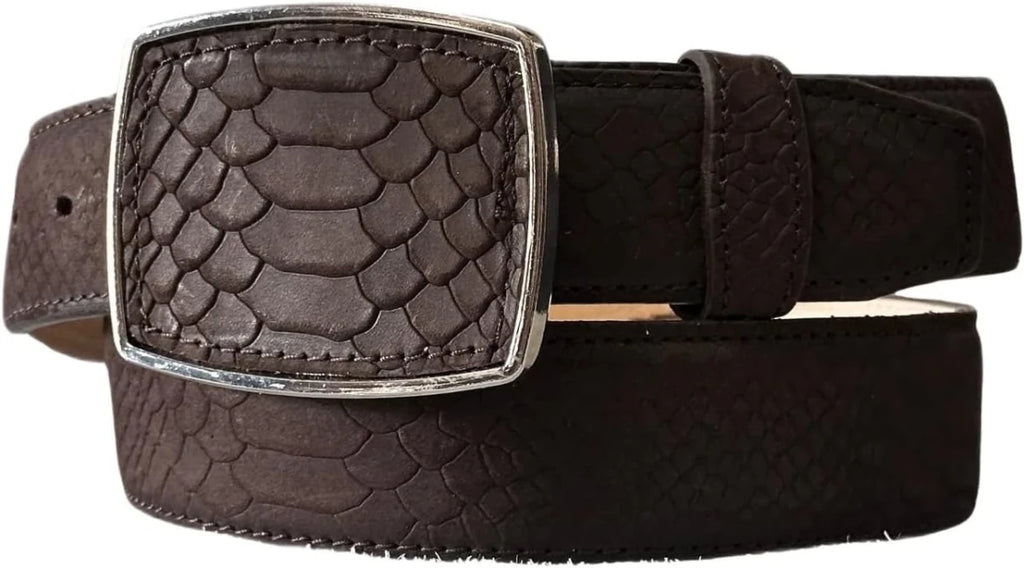 Python Snakeskin Print Western Belt with Removable Buckle - Brown - OriginalWestern.com