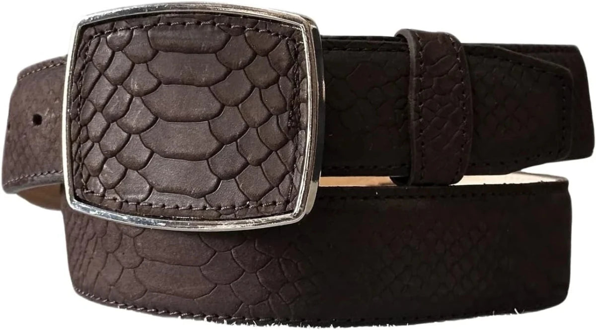 Python Snakeskin Print Western Belt with Removable Buckle - Brown - OriginalWestern.com
