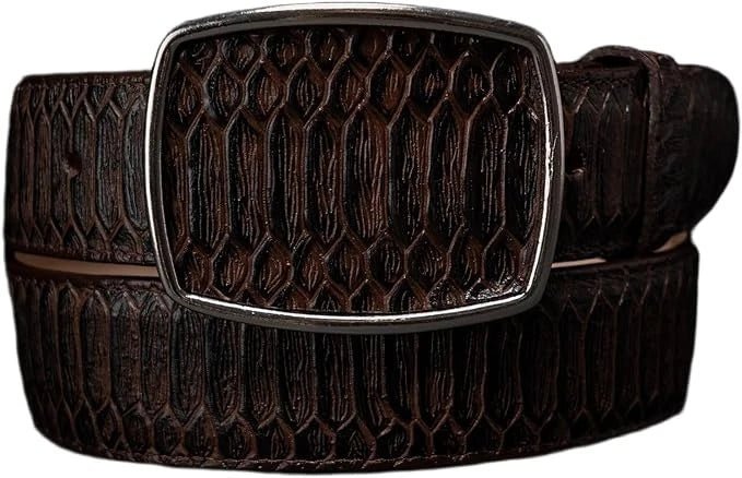 Python Snakeskin Print Western Belt with Removable Buckle - Brown - OriginalWestern.com