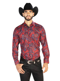 Red And Blue Casual Long Sleeve Shirt 43856 - OriginalWestern.com