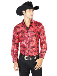 Red And Gold Casual Long Sleeve Shirt 43572 - OriginalWestern.com