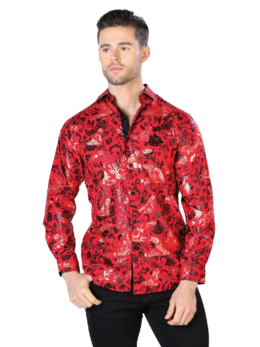 Red And Gold Casual Long Sleeve Shirt 44031 - OriginalWestern.com