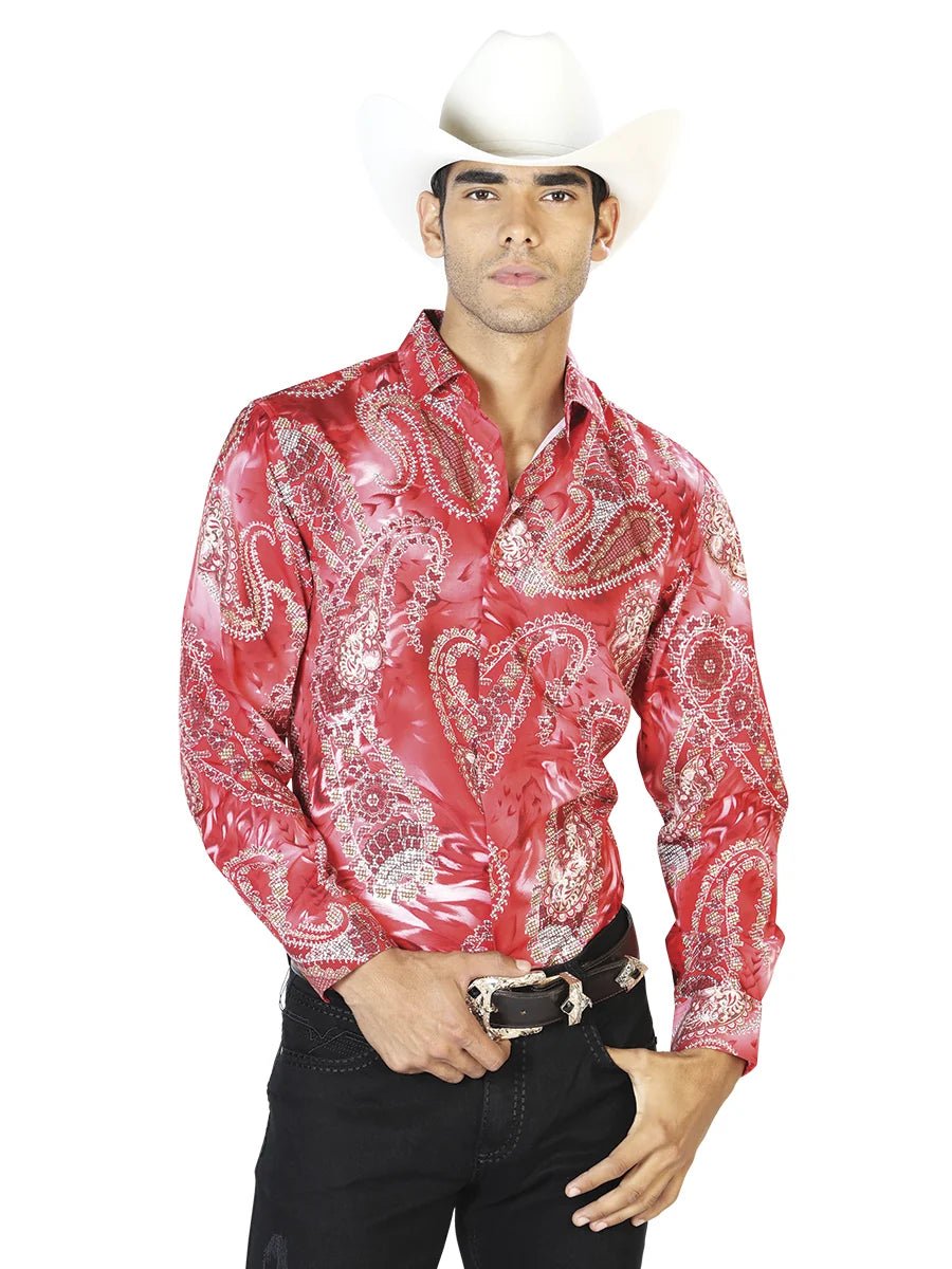 Red Casual Long Sleeve Shirt 43578 - OriginalWestern.com