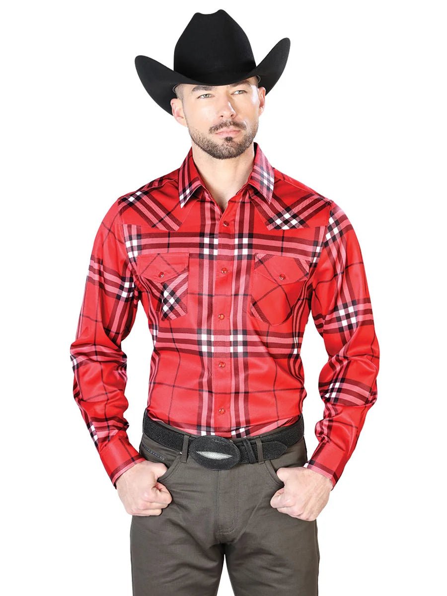 Red Casual Long Sleeve Shirt 43925 - OriginalWestern.com