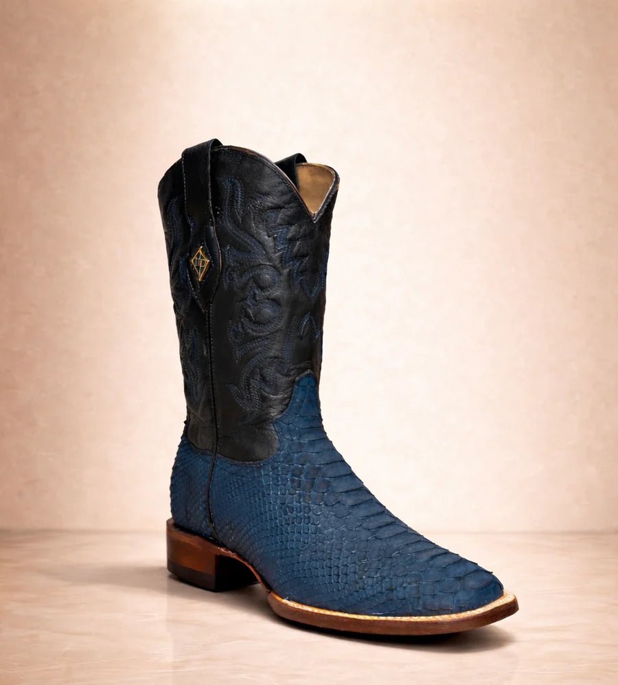 Red Diamonds Exotic Python Snakeskin Square Toe Cowboy Boots – Blue - OriginalWestern.com
