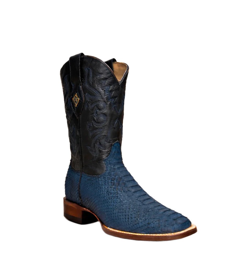 Red Diamonds Exotic Python Snakeskin Square Toe Cowboy Boots – Blue - OriginalWestern.com