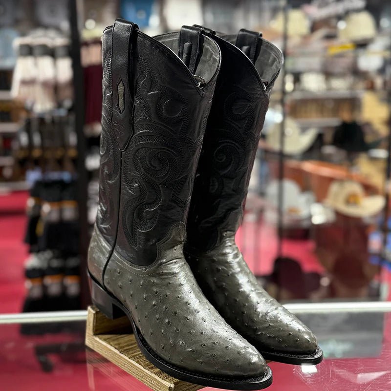 Red Diamonds Genuine Exotic Full Quill Ostrich Skin J-Toe Cowboy Boots – Gray - OriginalWestern.com