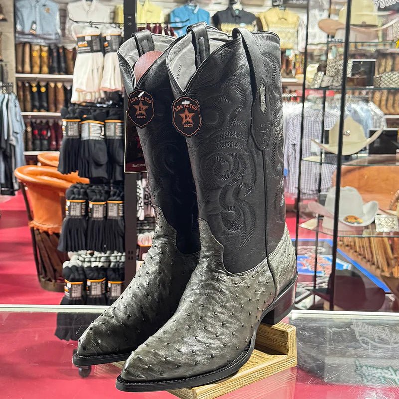 Red Diamonds Genuine Exotic Full Quill Ostrich Skin J-Toe Cowboy Boots – Gray - OriginalWestern.com