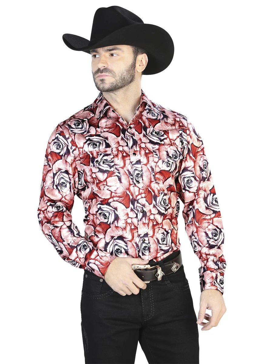 Red With Roses Casual Long Sleeve Shirt 44068 - OriginalWestern.com