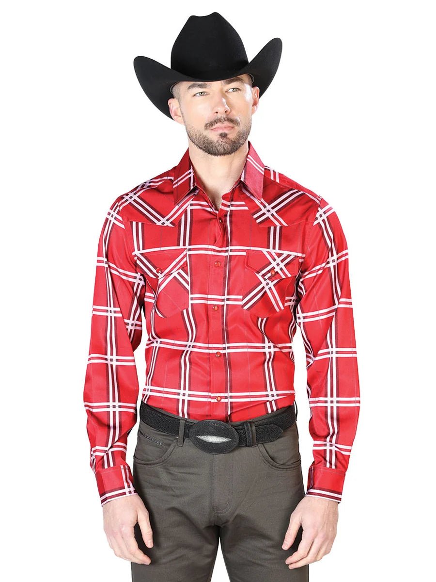 Red With Stripes Casual Long Sleeve Shirt 43928 - OriginalWestern.com