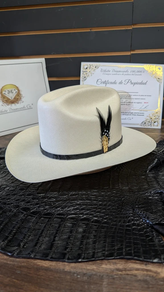 White Diamonds 100,000X Panama San Judas Style Cowboy Shantung Straw Hat Brim 3"