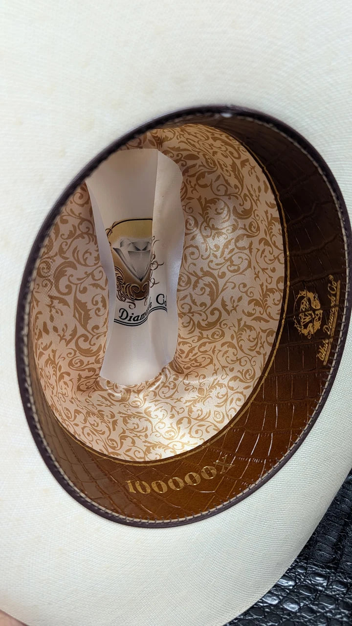 White Diamonds 100,000X Panama San Judas Style Cowboy Shantung Straw Hat Brim 3"
