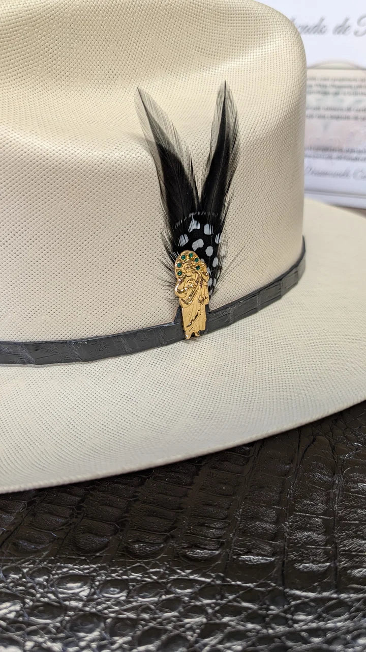 White Diamonds 100,000X Panama San Judas Style Cowboy Shantung Straw Hat Brim 3"