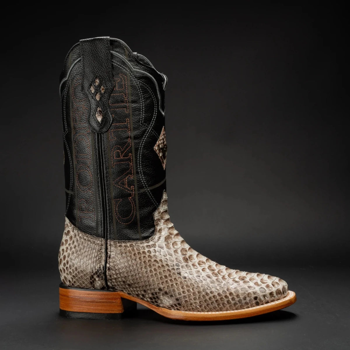 Rodeo Cartie Exotic Python Snakeskin Square Toe Western Cowboy Boots – Natural - OriginalWestern.com