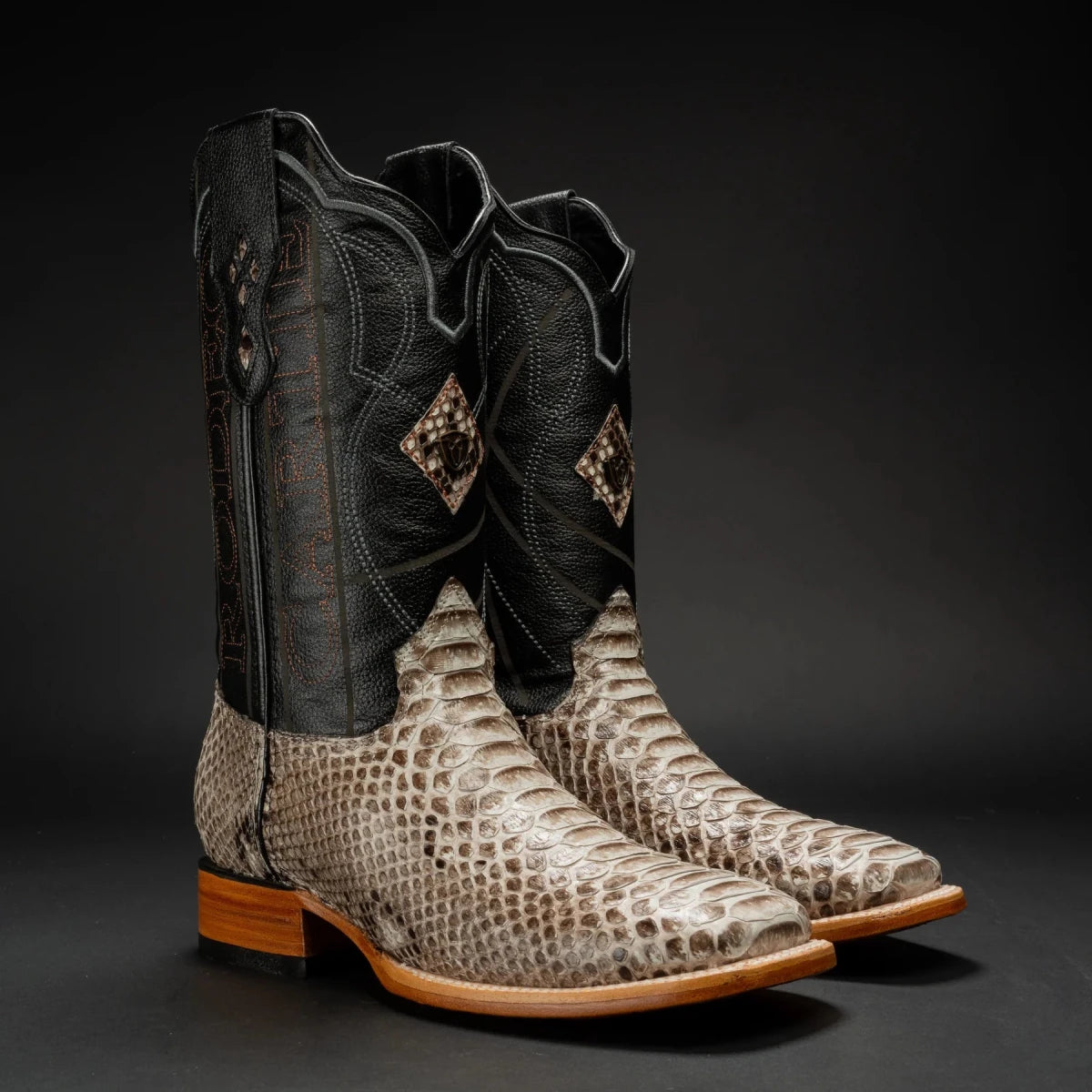 Rodeo Cartie Exotic Python Snakeskin Square Toe Western Cowboy Boots – Natural - OriginalWestern.com