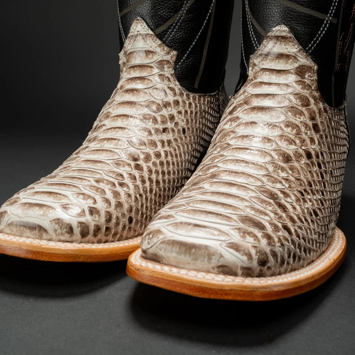 Rodeo Cartie Exotic Python Snakeskin Square Toe Western Cowboy Boots – Natural - OriginalWestern.com