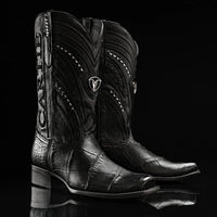Rodeo Cartie Genuine Exotic American Alligator Skin Dubai Square Toe Cowboy Boots - Black - OriginalWestern.com