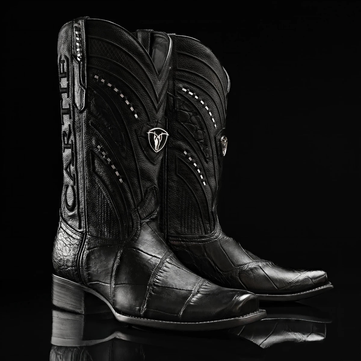 Rodeo Cartie Genuine Exotic American Alligator Skin Dubai Square Toe Cowboy Boots - Black - OriginalWestern.com