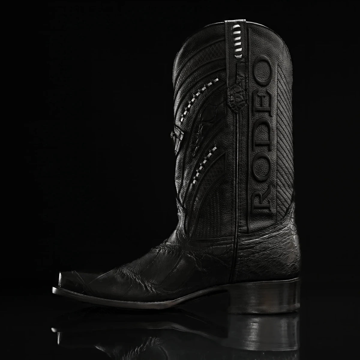 Rodeo Cartie Genuine Exotic American Alligator Skin Dubai Square Toe Cowboy Boots - Black - OriginalWestern.com