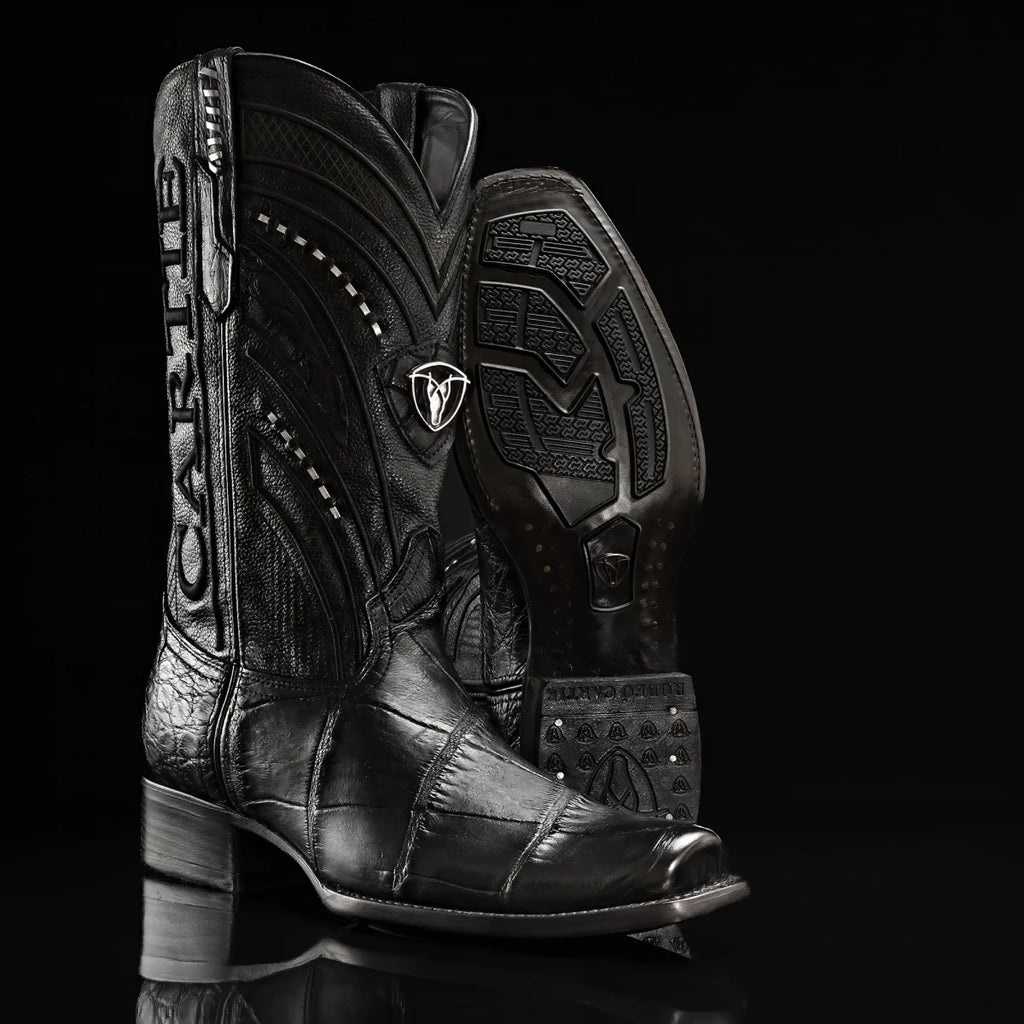 Rodeo Cartie Genuine Exotic American Alligator Skin Dubai Square Toe Cowboy Boots - Black - OriginalWestern.com