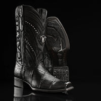 Rodeo Cartie Genuine Exotic American Alligator Skin Dubai Square Toe Cowboy Boots - Black - OriginalWestern.com