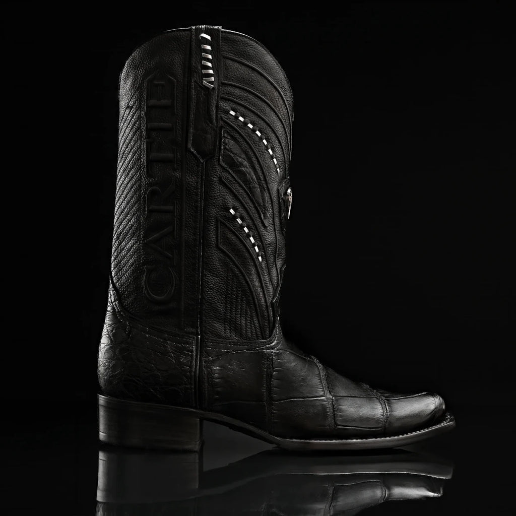 Rodeo Cartie Genuine Exotic American Alligator Skin Dubai Square Toe Cowboy Boots - Black - OriginalWestern.com