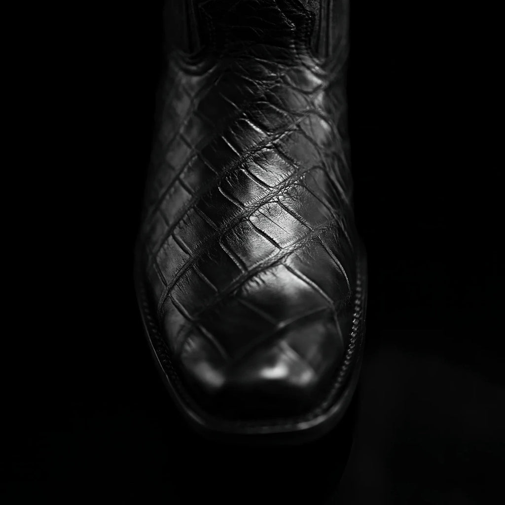 Rodeo Cartie Genuine Exotic American Alligator Skin Dubai Square Toe Cowboy Boots - Black - OriginalWestern.com