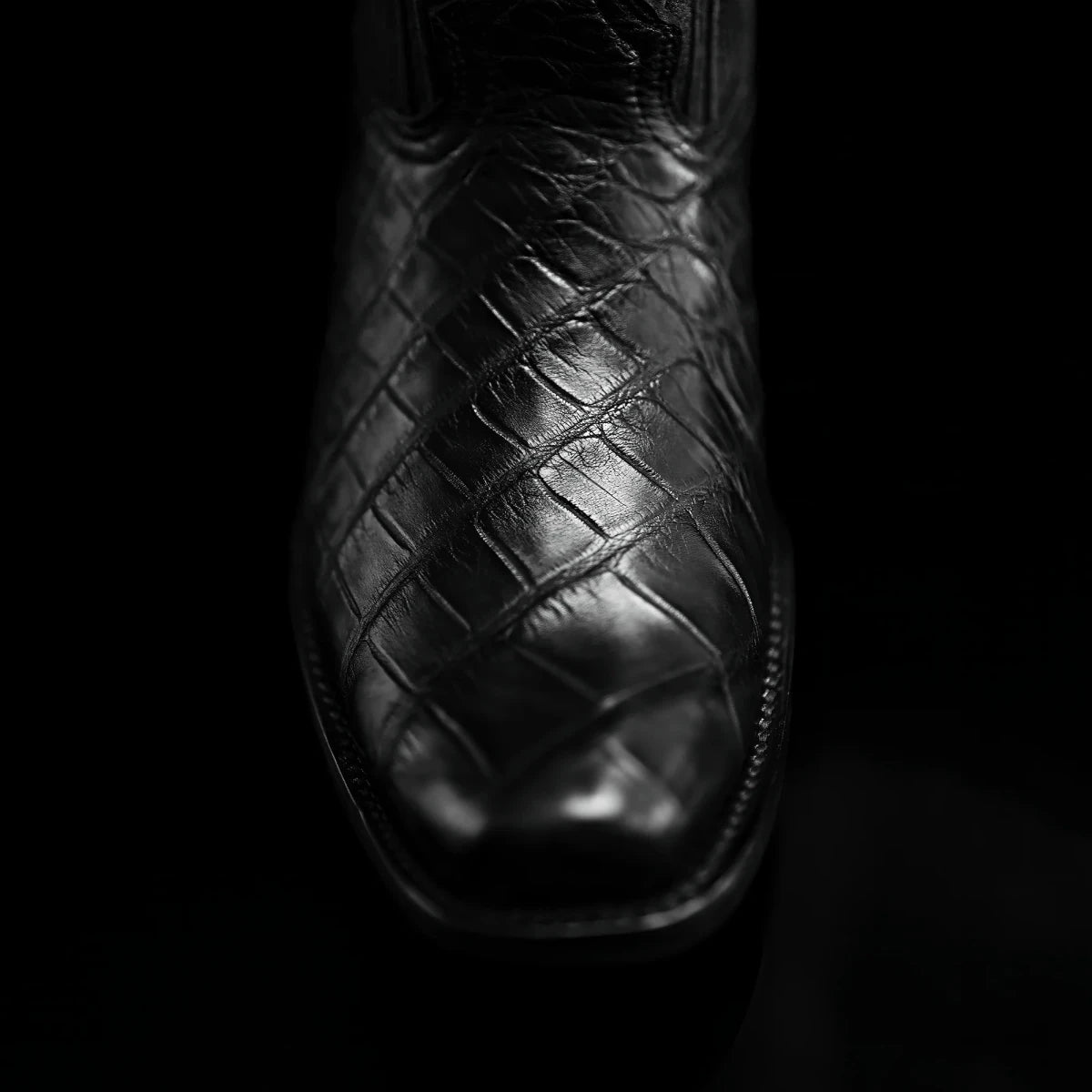 Rodeo Cartie Genuine Exotic American Alligator Skin Dubai Square Toe Cowboy Boots - Black - OriginalWestern.com