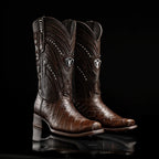 Rodeo Cartie Genuine Exotic American Alligator Skin Dubai Square Toe Cowboy Boots - Brown - OriginalWestern.com
