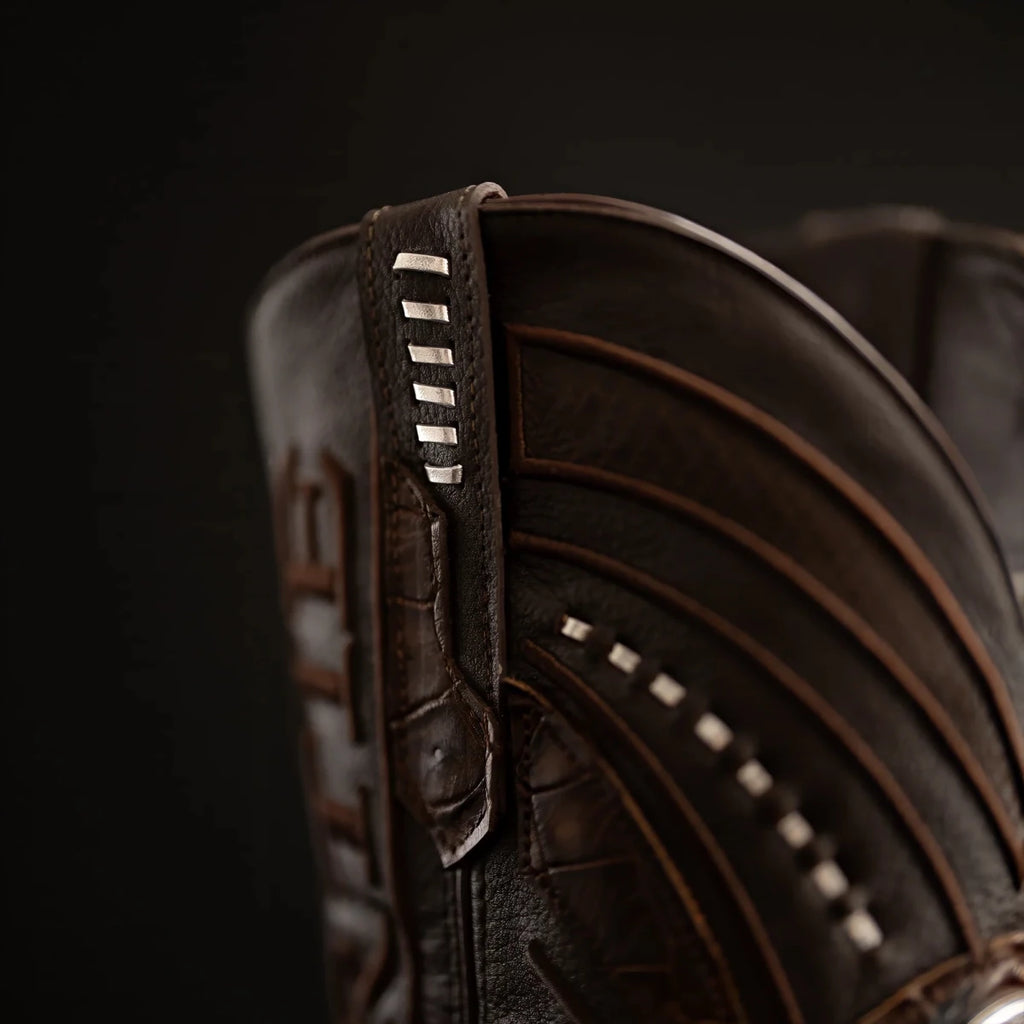 Rodeo Cartie Genuine Exotic American Alligator Skin Dubai Square Toe Cowboy Boots - Brown - OriginalWestern.com