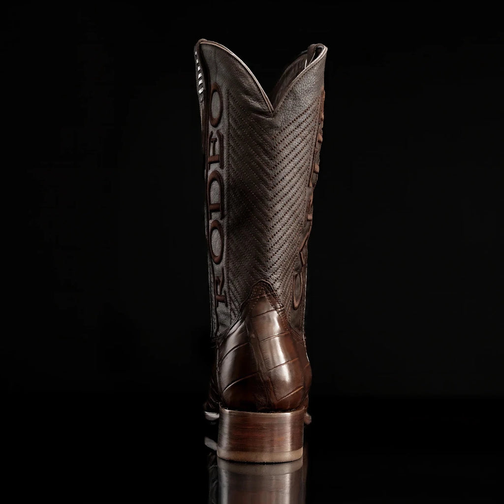 Rodeo Cartie Genuine Exotic American Alligator Skin Dubai Square Toe Cowboy Boots - Brown - OriginalWestern.com