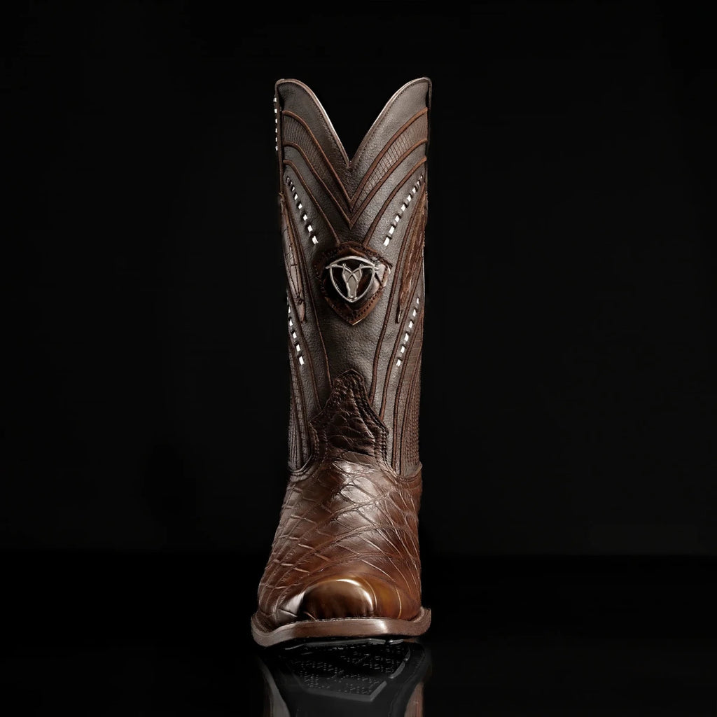 Rodeo Cartie Genuine Exotic American Alligator Skin Dubai Square Toe Cowboy Boots - Brown - OriginalWestern.com