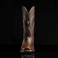 Rodeo Cartie Genuine Exotic American Alligator Skin Dubai Square Toe Cowboy Boots - Brown - OriginalWestern.com
