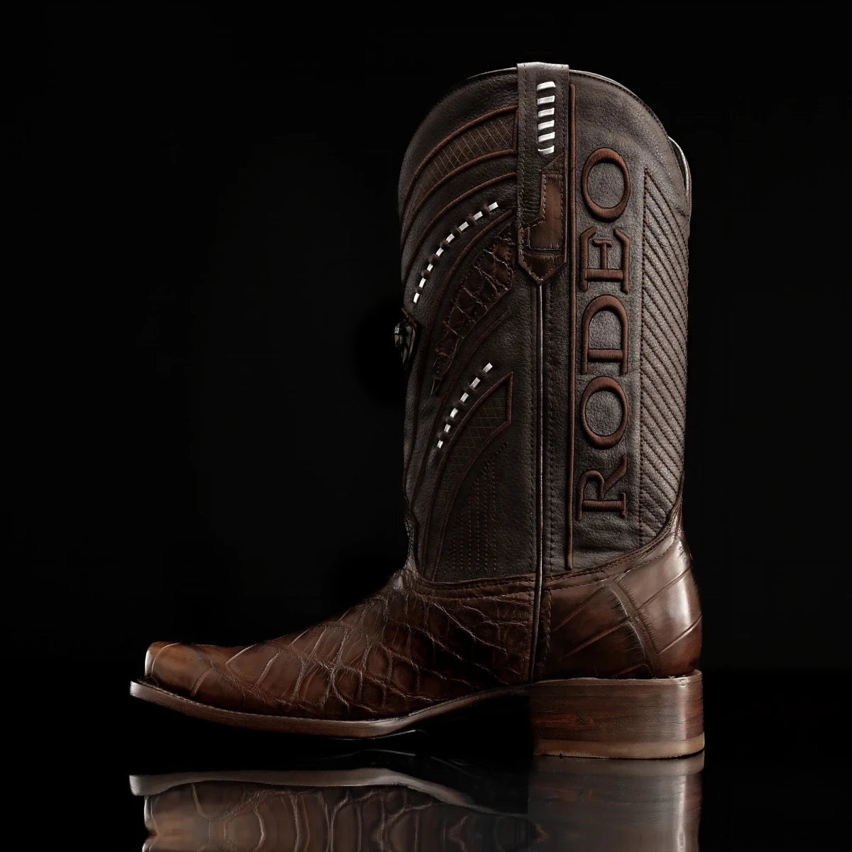 Rodeo Cartie Genuine Exotic American Alligator Skin Dubai Square Toe Cowboy Boots - Brown - OriginalWestern.com