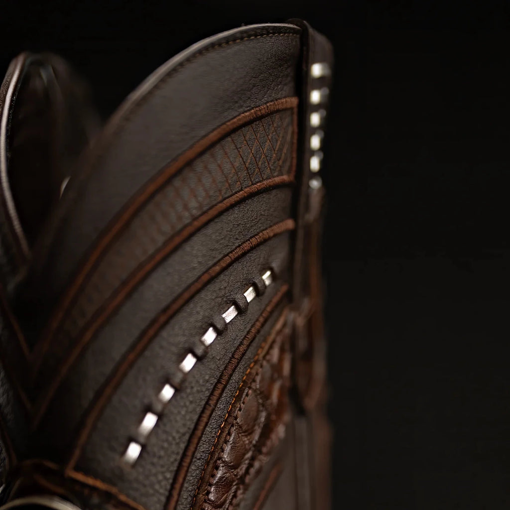 Rodeo Cartie Genuine Exotic American Alligator Skin Dubai Square Toe Cowboy Boots - Brown - OriginalWestern.com